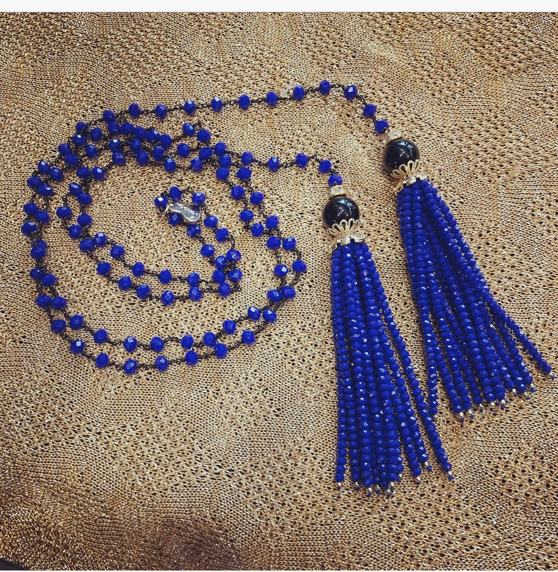 Lariat Cobalt Blue Tassell Long Necklace