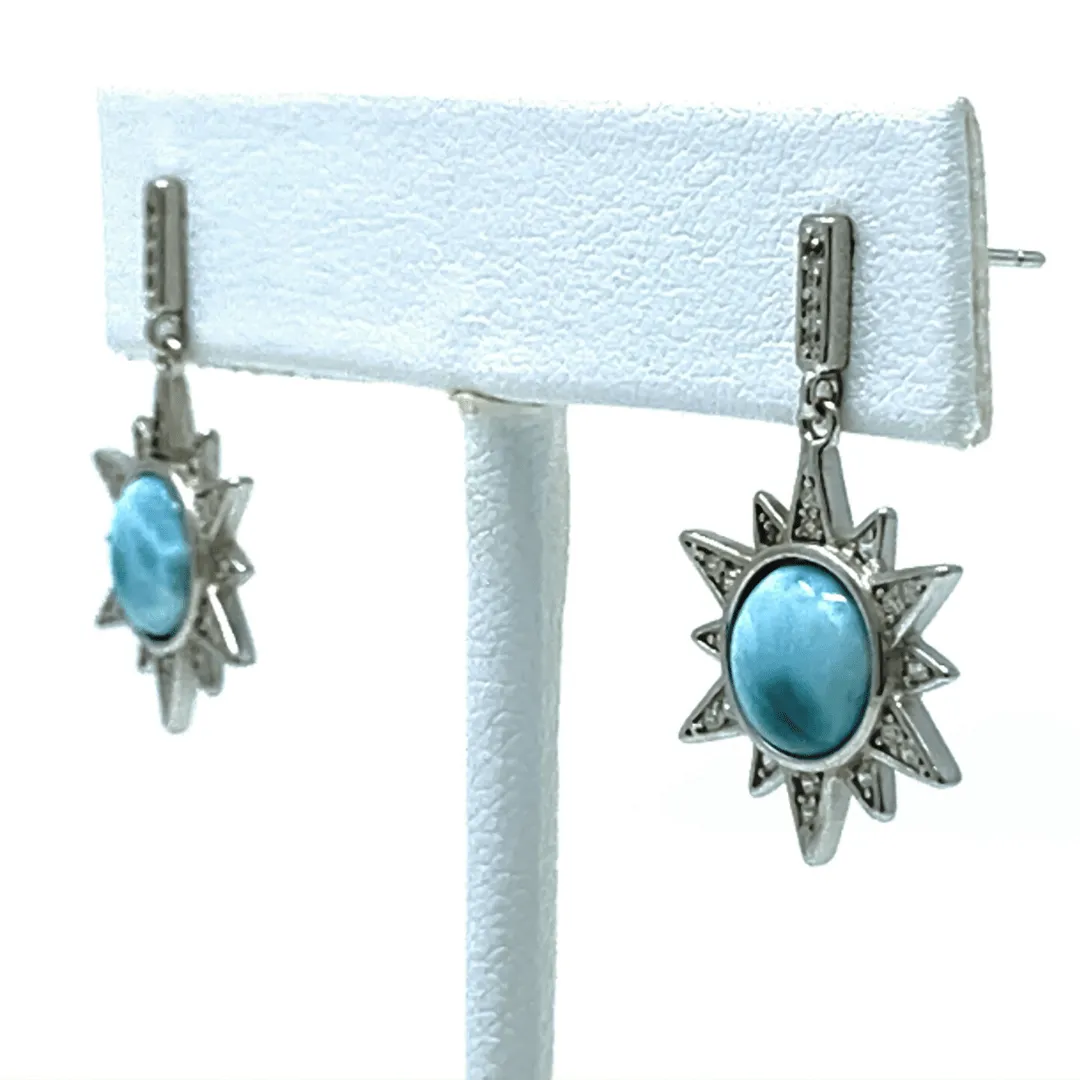 Larimar Sun CZ Sterling Silver Stud Earrings