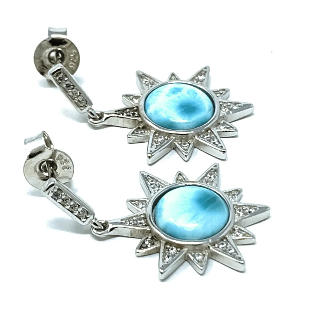 Larimar Sun CZ Sterling Silver Stud Earrings