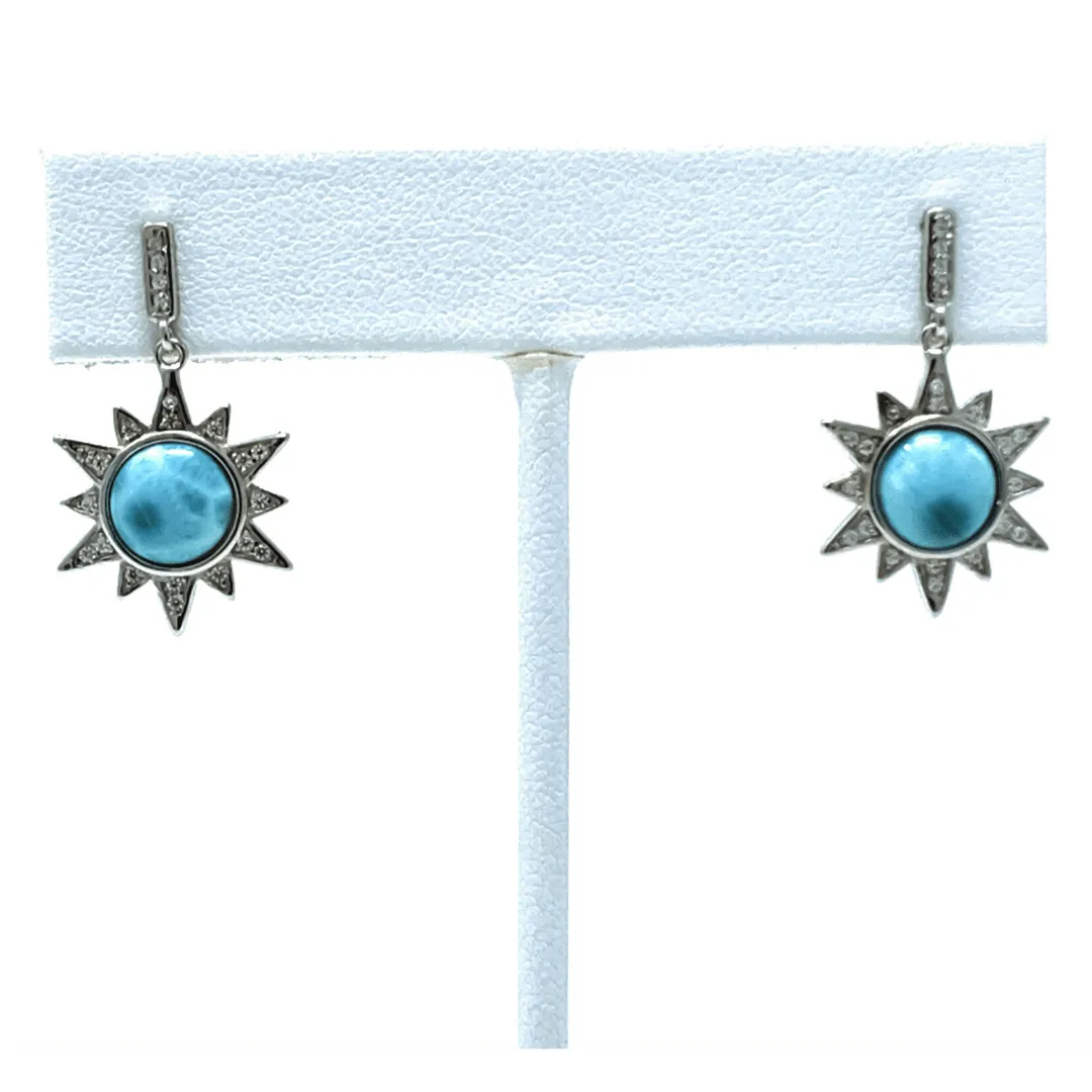 Larimar Sun CZ Sterling Silver Stud Earrings