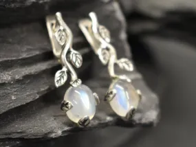 Leaf Moonstone Earrings - Natural Rainbow Moonstone Earrings - Vintage Drop Earrings