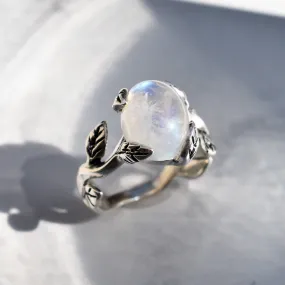 Leaf Moonstone Ring - Genuine Moonstone Ring - Vintage Solitaire Ring