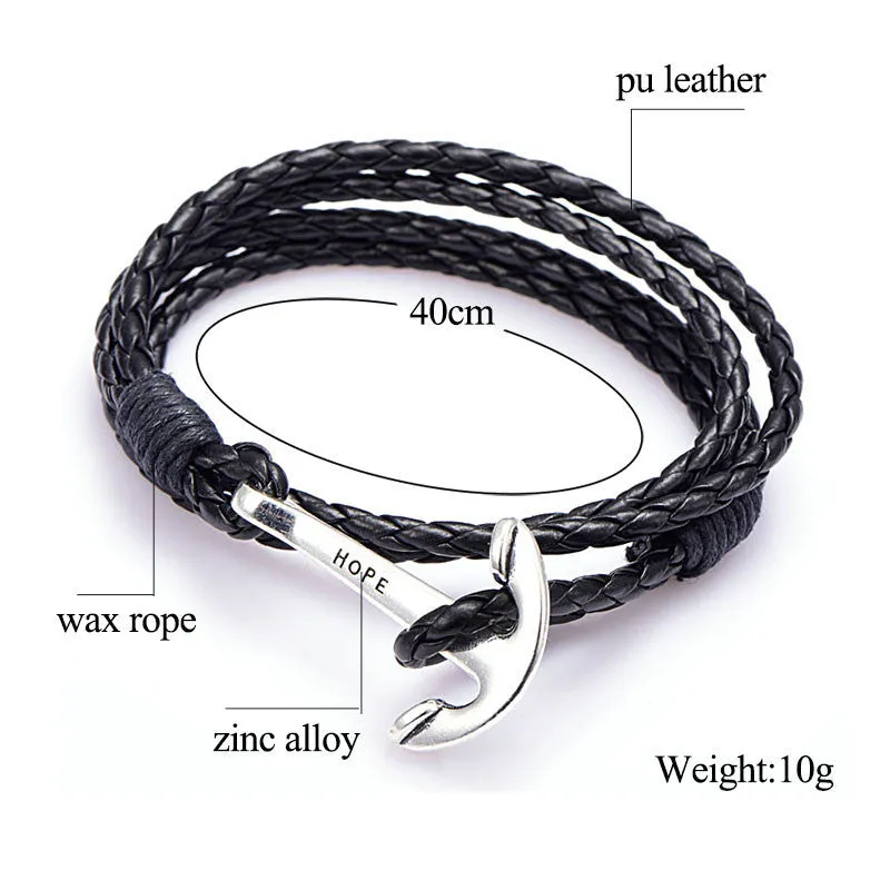 Leather Men Bracelet Jewelry Man Anchor Bracelet Wristband Charm Braclet For Male Accessories NIUYITID