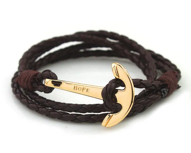 Leather Men Bracelet Jewelry Man Anchor Bracelet Wristband Charm Braclet For Male Accessories NIUYITID