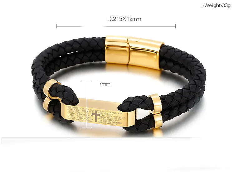 Leather Rope Braided Stainless Steel Engraved English Letters