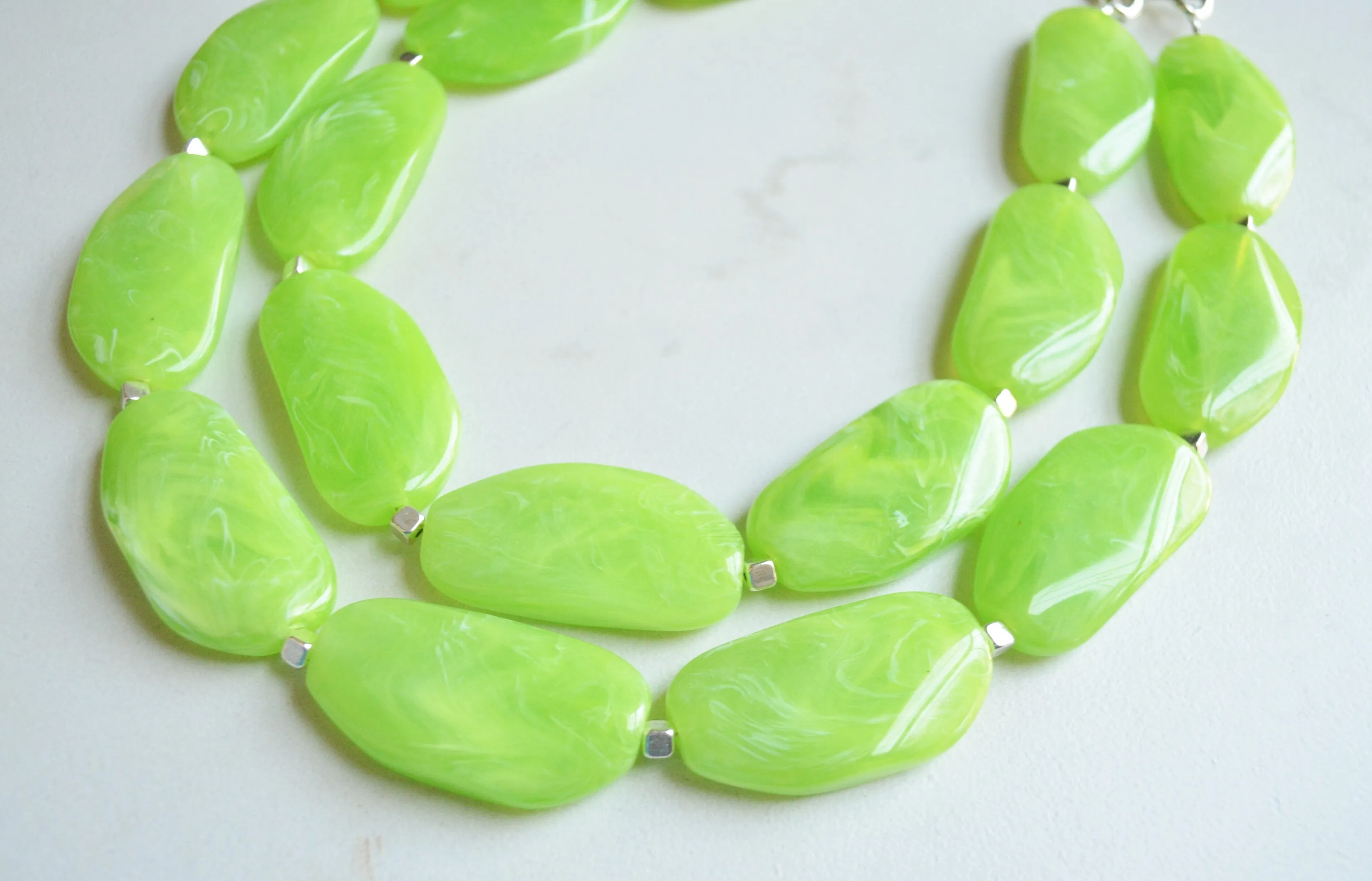 Lime Green Statement Acrylic Beaded Chunky Multi Strand Necklace - Miranda