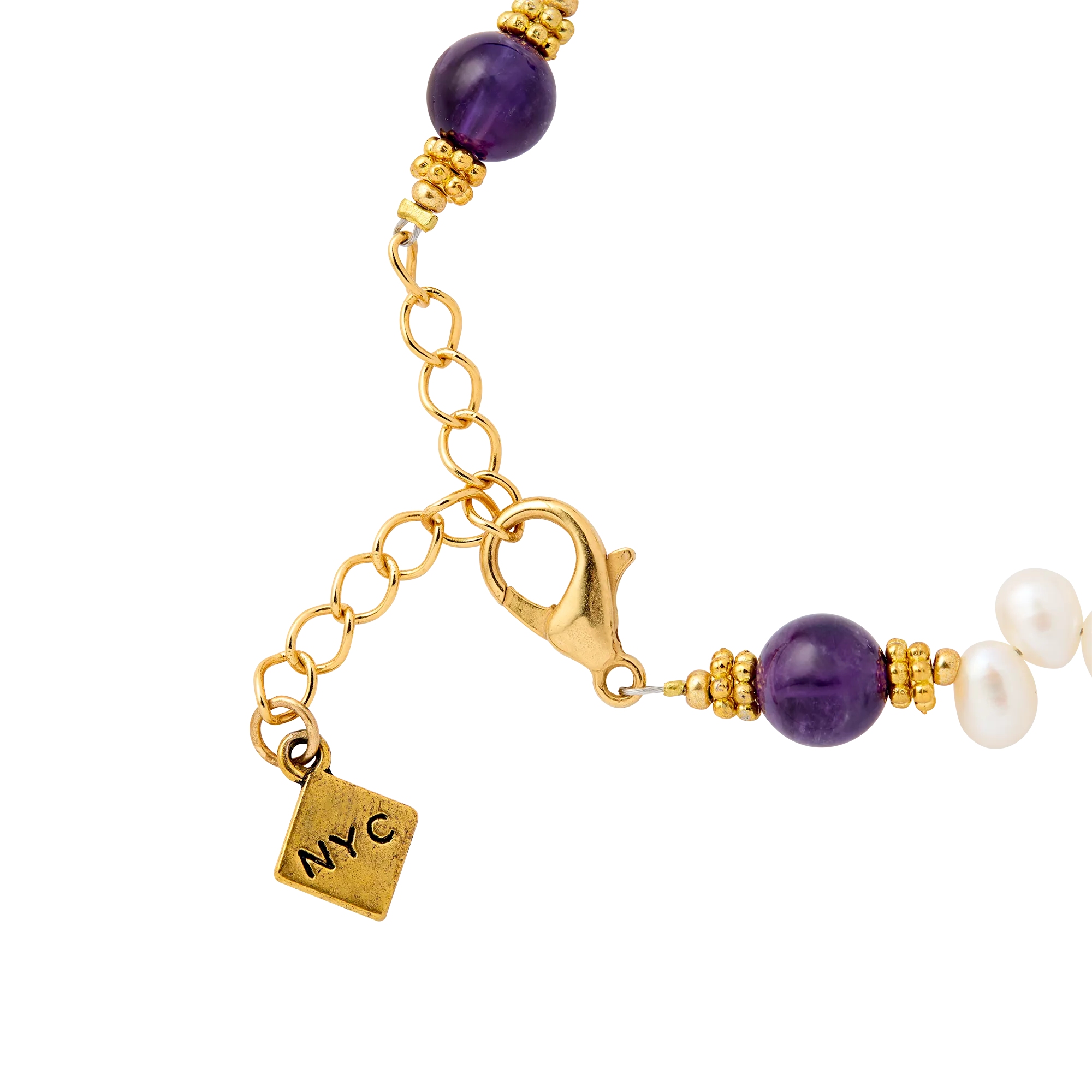 Lincoln Presidential China Inspired Amethyst and Pearl Bracelet with Gold Accent