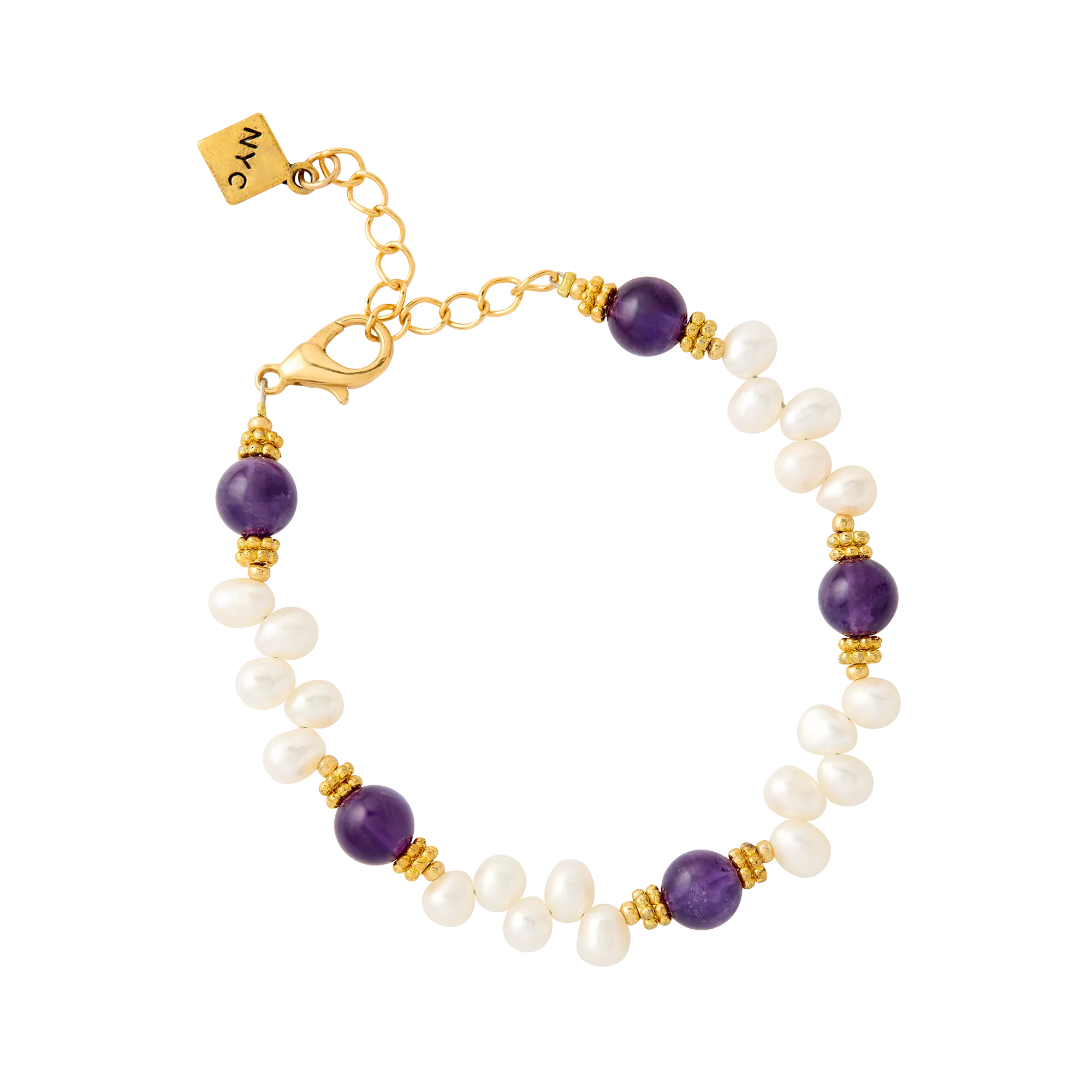 Lincoln Presidential China Inspired Amethyst and Pearl Bracelet with Gold Accent