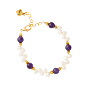 Lincoln Presidential China Inspired Amethyst and Pearl Bracelet with Gold Accent