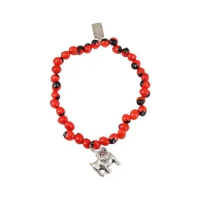 Love English Bulldog Charm Stretchy Bracelet w/Meaningful Good Luck, Prosperity, Love Huayruro Seeds