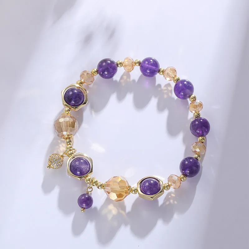 Lucky Charm Crystal and Amethyst Bracelet for Women