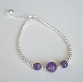 Lucky Three Amethyst Silver Balls Classic Boho Bracelet