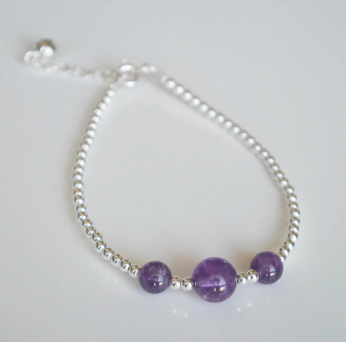 Lucky Three Amethyst Silver Balls Classic Boho Bracelet