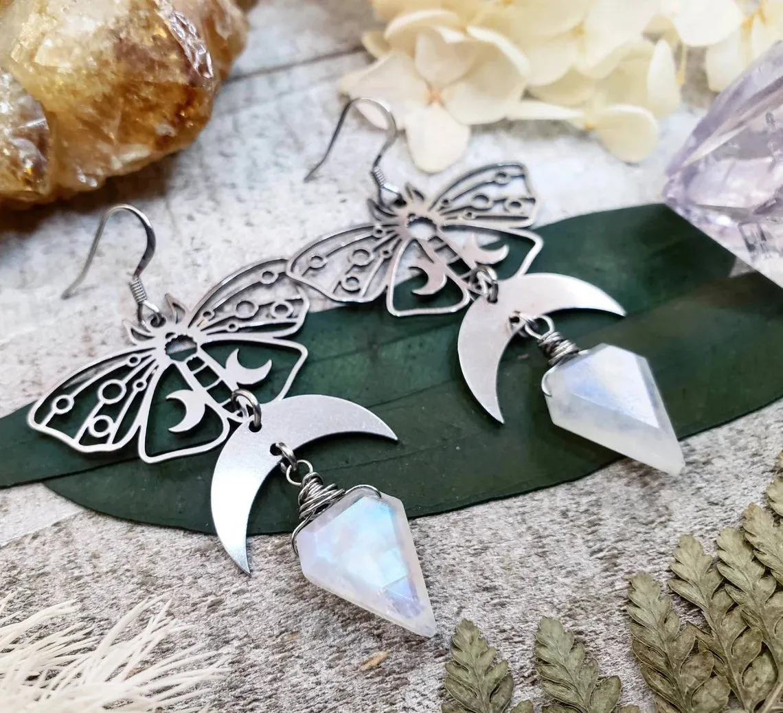 Luna moth moonstone earrings