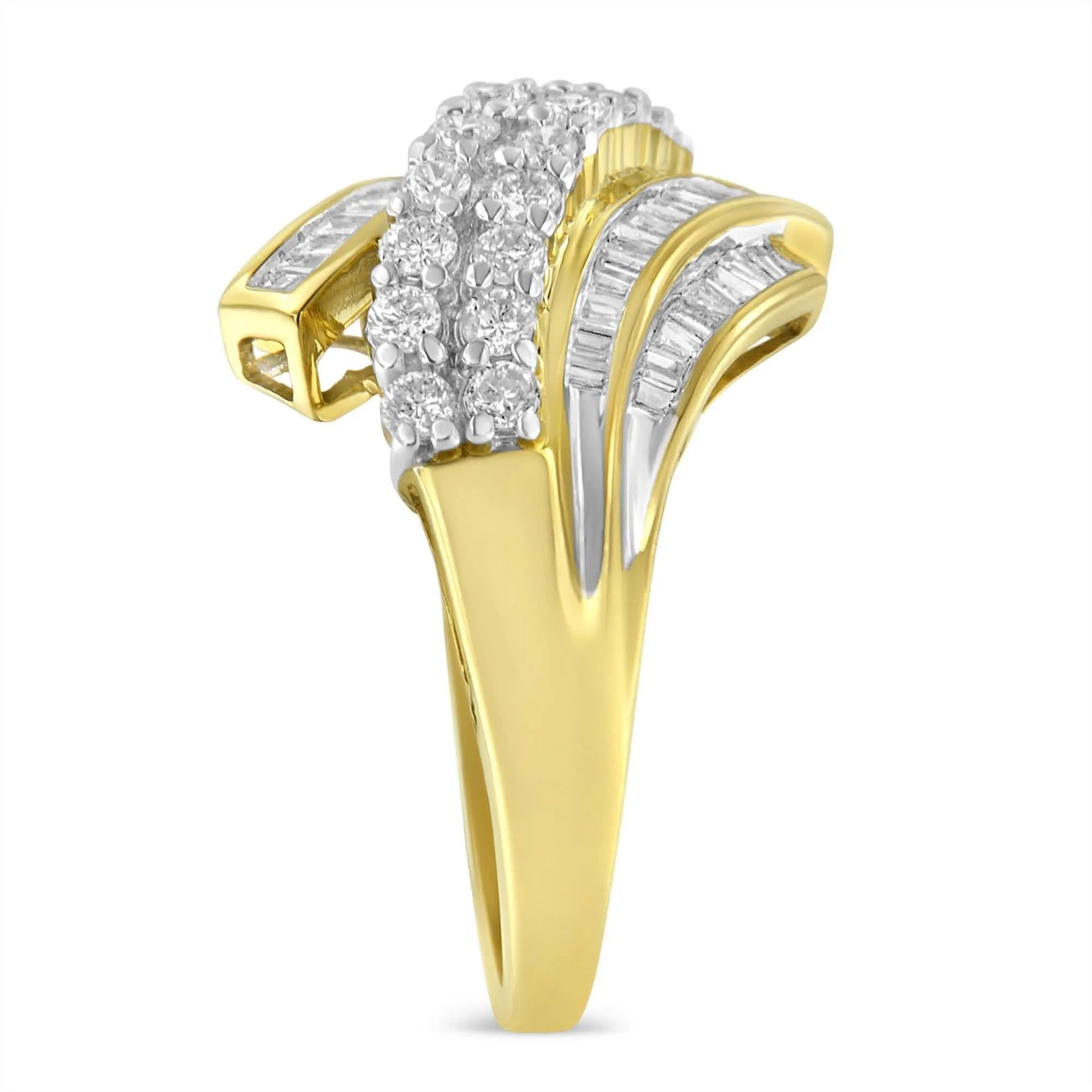 Luxurious 10K Yellow Gold Bypass Ring with 1.0 Cttw Diamond Elegance and Practical Grease Fitting Kit