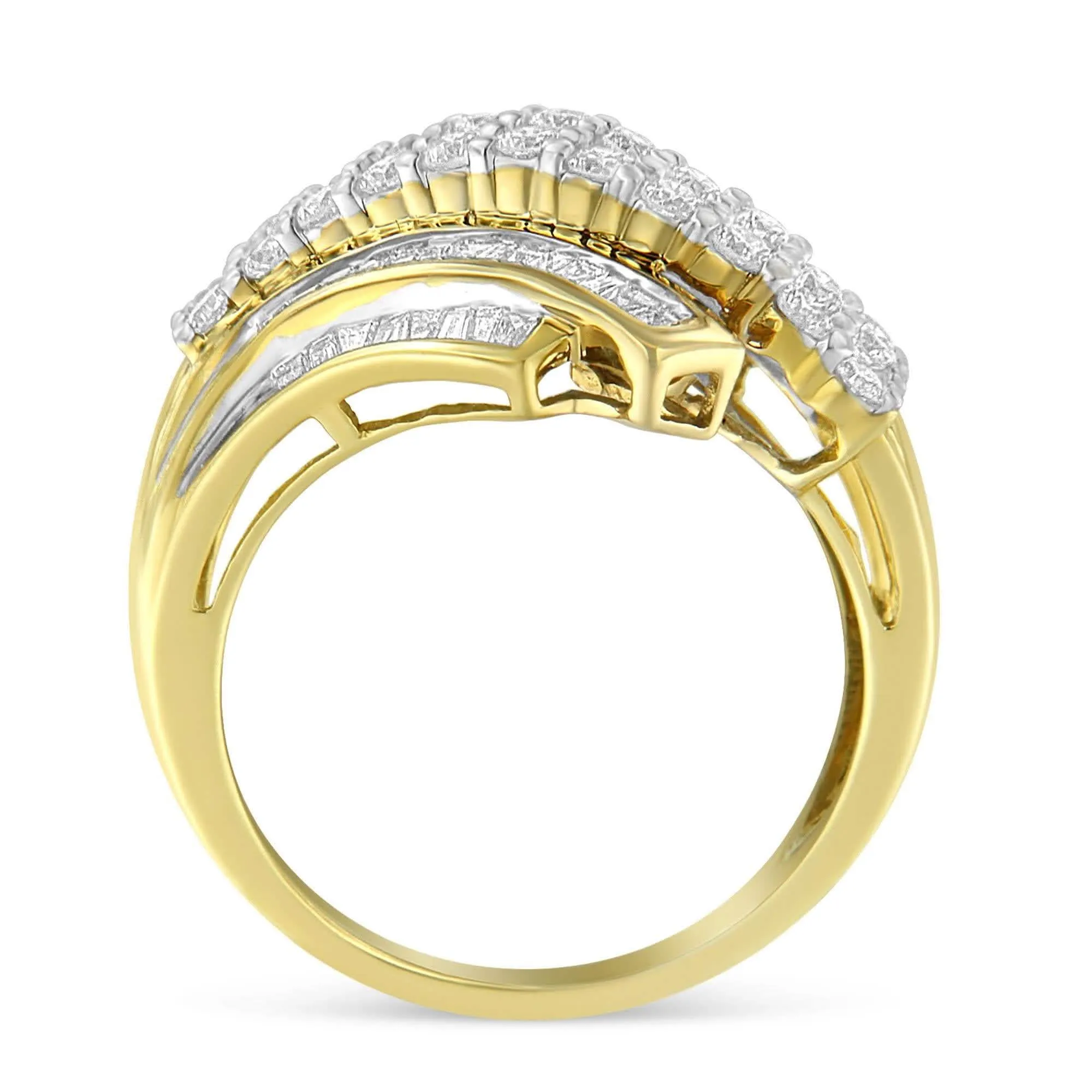 Luxurious 10K Yellow Gold Bypass Ring with 1.0 Cttw Diamond Elegance and Practical Grease Fitting Kit