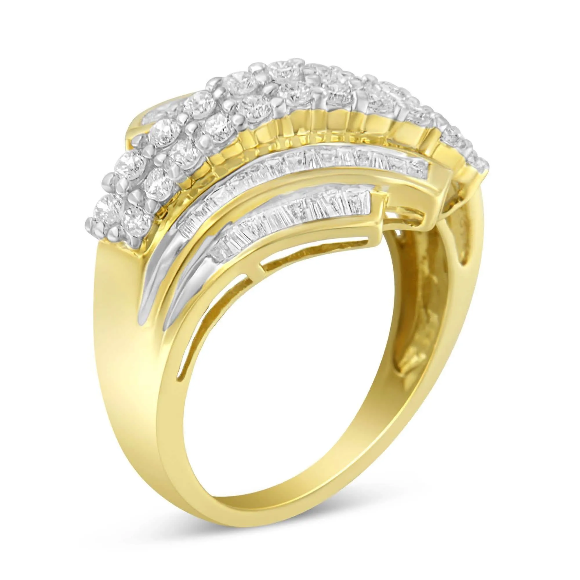 Luxurious 10K Yellow Gold Bypass Ring with 1.0 Cttw Diamond Elegance and Practical Grease Fitting Kit