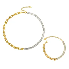 Luxurious European and American U-shaped Horseshoe Bracelet Necklace Set - Gold-Plated Titanium Steel Jewelry