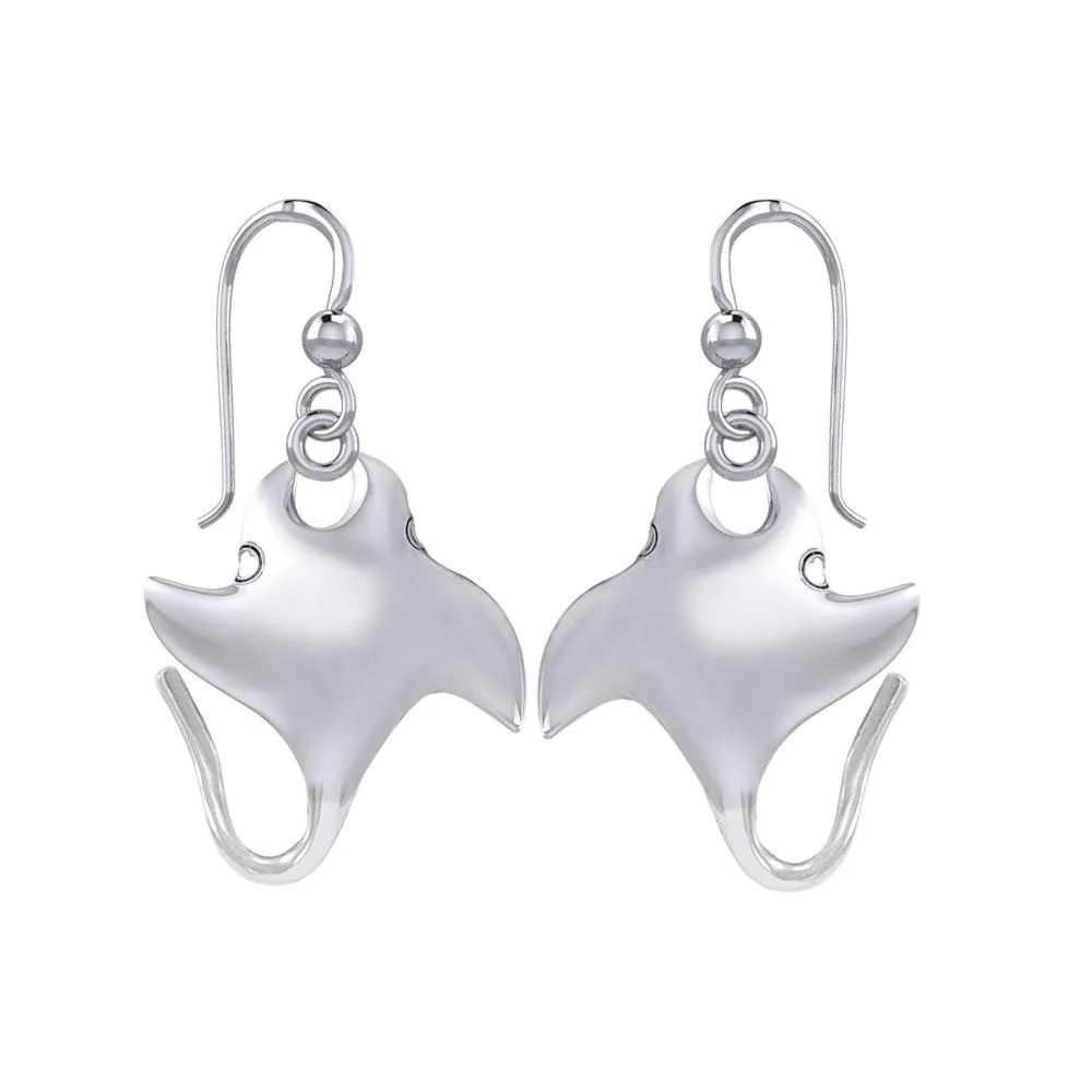 Manta Ray Silver Earrings - 925 Real (Small)