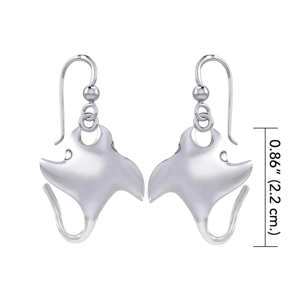 Manta Ray Silver Earrings - 925 Real (Small)