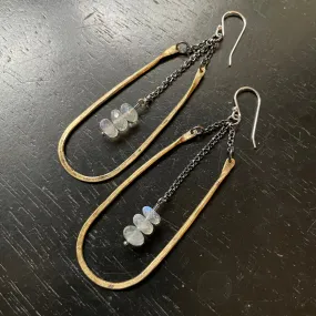 Medium Brass Hestia Earrings with Moonstone