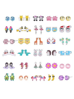 Melbees by Yellow Chimes Stud Earrings for Girls Combo of 30 Pairs Studs Earrings Cute Characters Multicolor Stud Earrings Set for Kids and Girls.