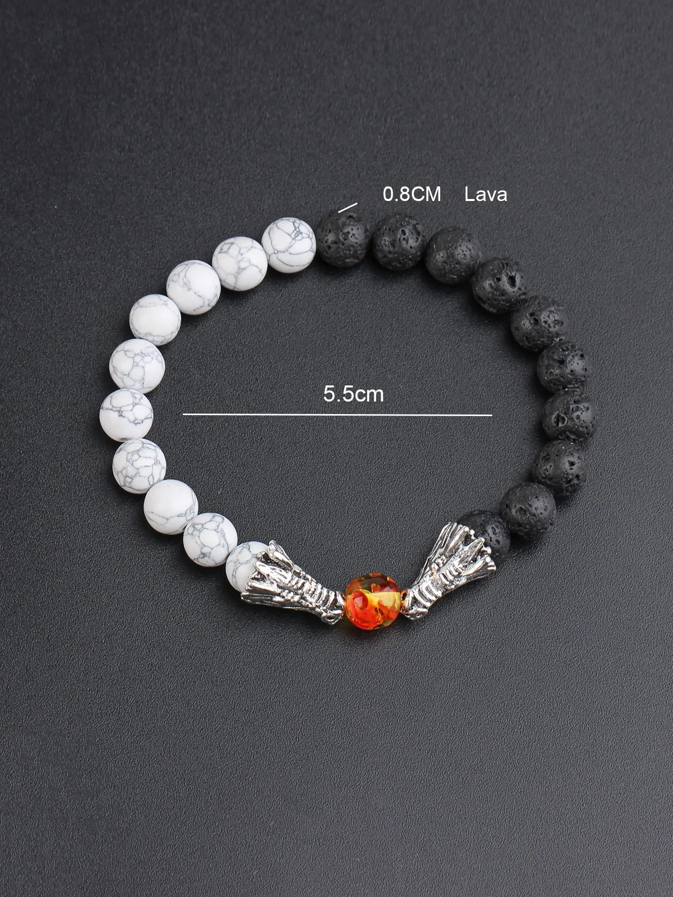 Men Chinese Dragon Head Decor Beaded Bracelet Men Bracelet Stackable Bracelet