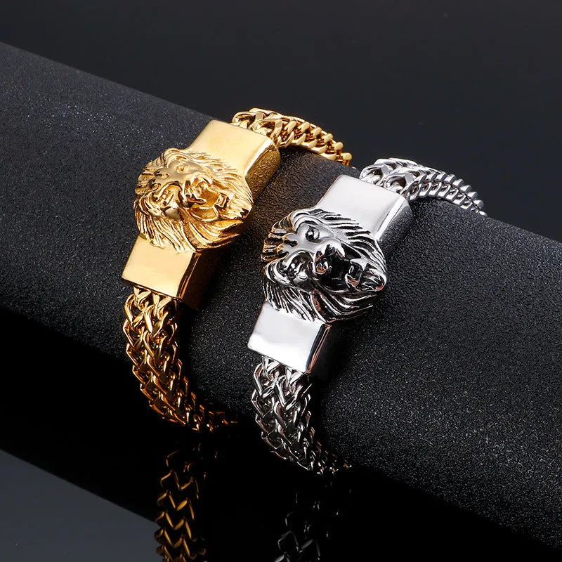 Men's Retro Lion Head Titanium Steel Bracelet - Personalized Stainless Steel Jewelry for Everyday Wear