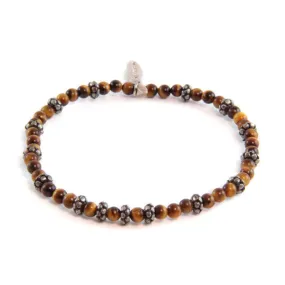 Mens Tiger Eye and Faceted Donut Beaded Bracelet