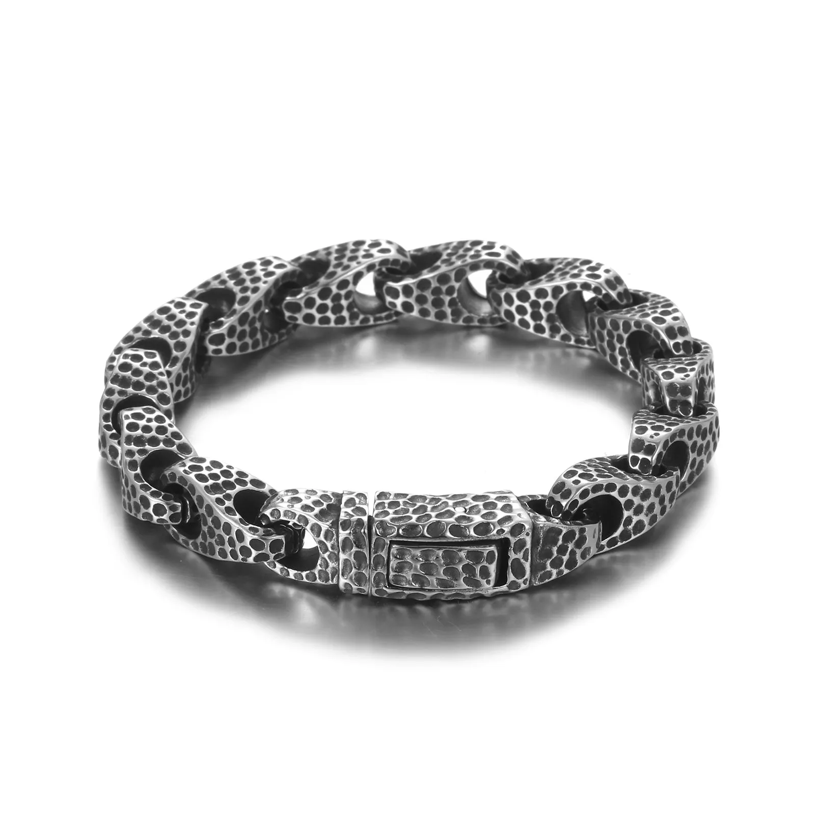 Men’s Titanium Stainless Steel Bracelet - Heavy-Duty Cuban Link Chain with Textured Design, Durable and Hypoallergenic for Daily Wear