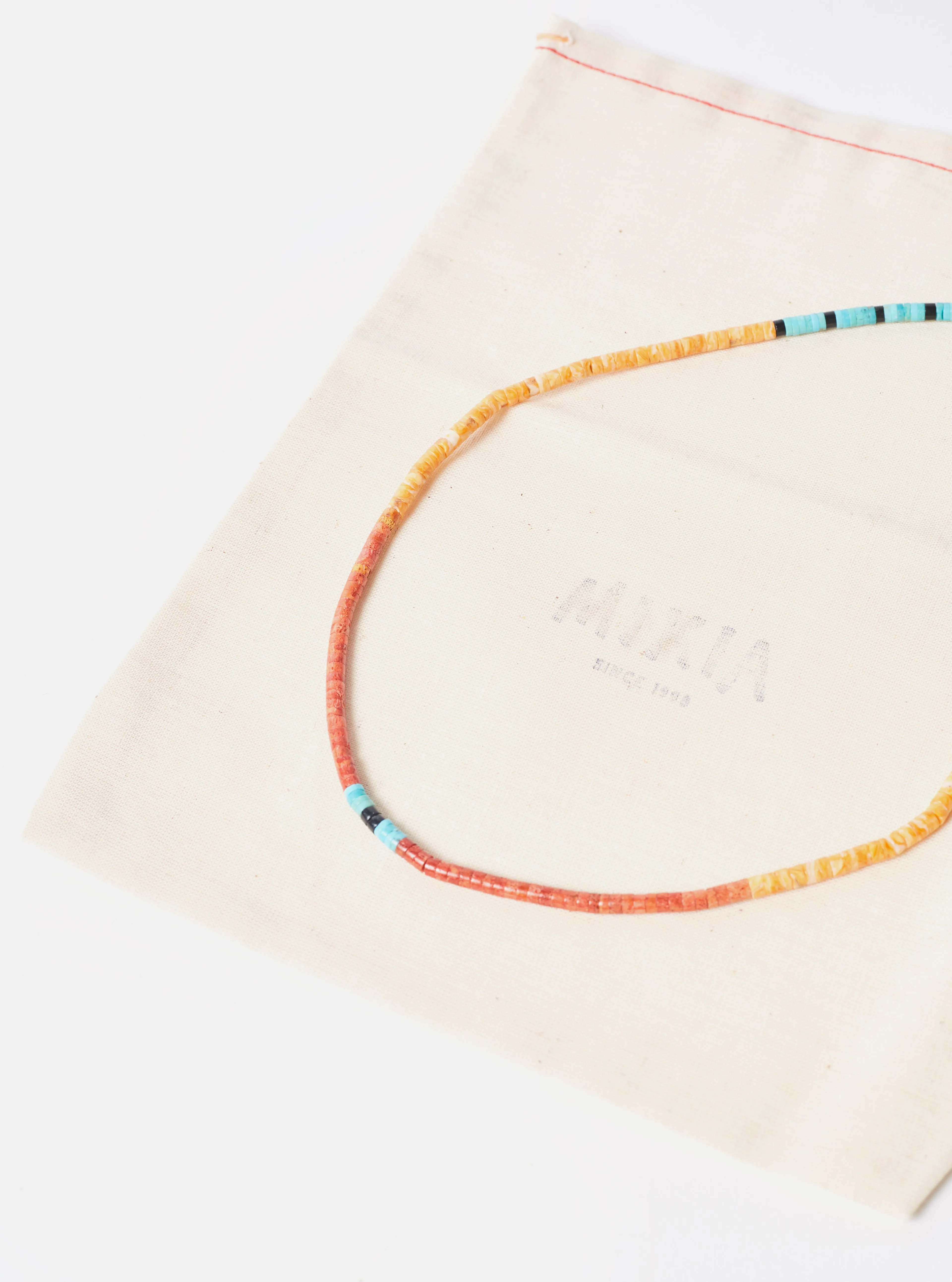 Mikia Heishi Bead Necklace in Spiny Oyster/Sponge Coral/Turqoise