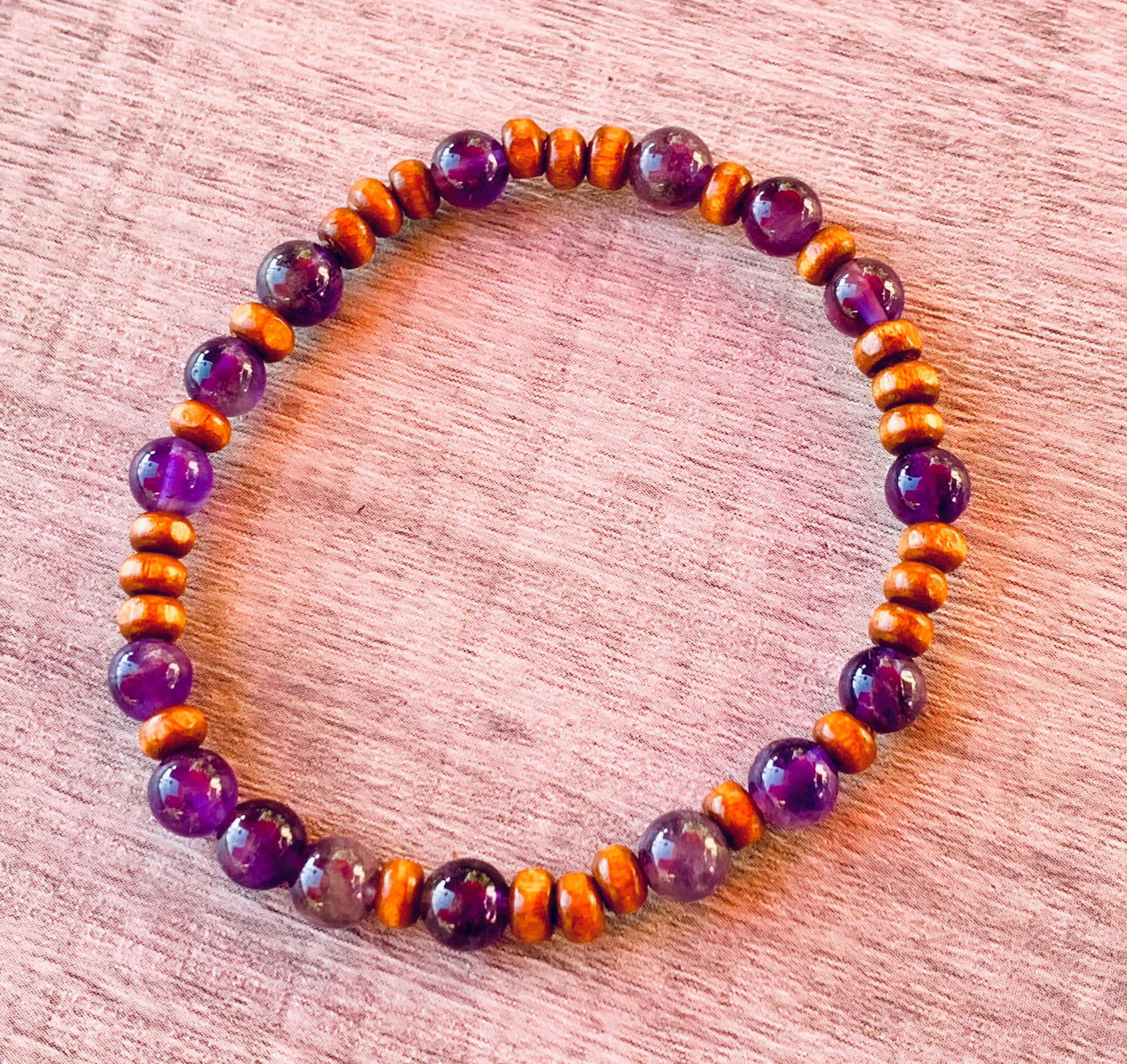 Milan Handmade Amethyst and Wood Expandable Bracelet