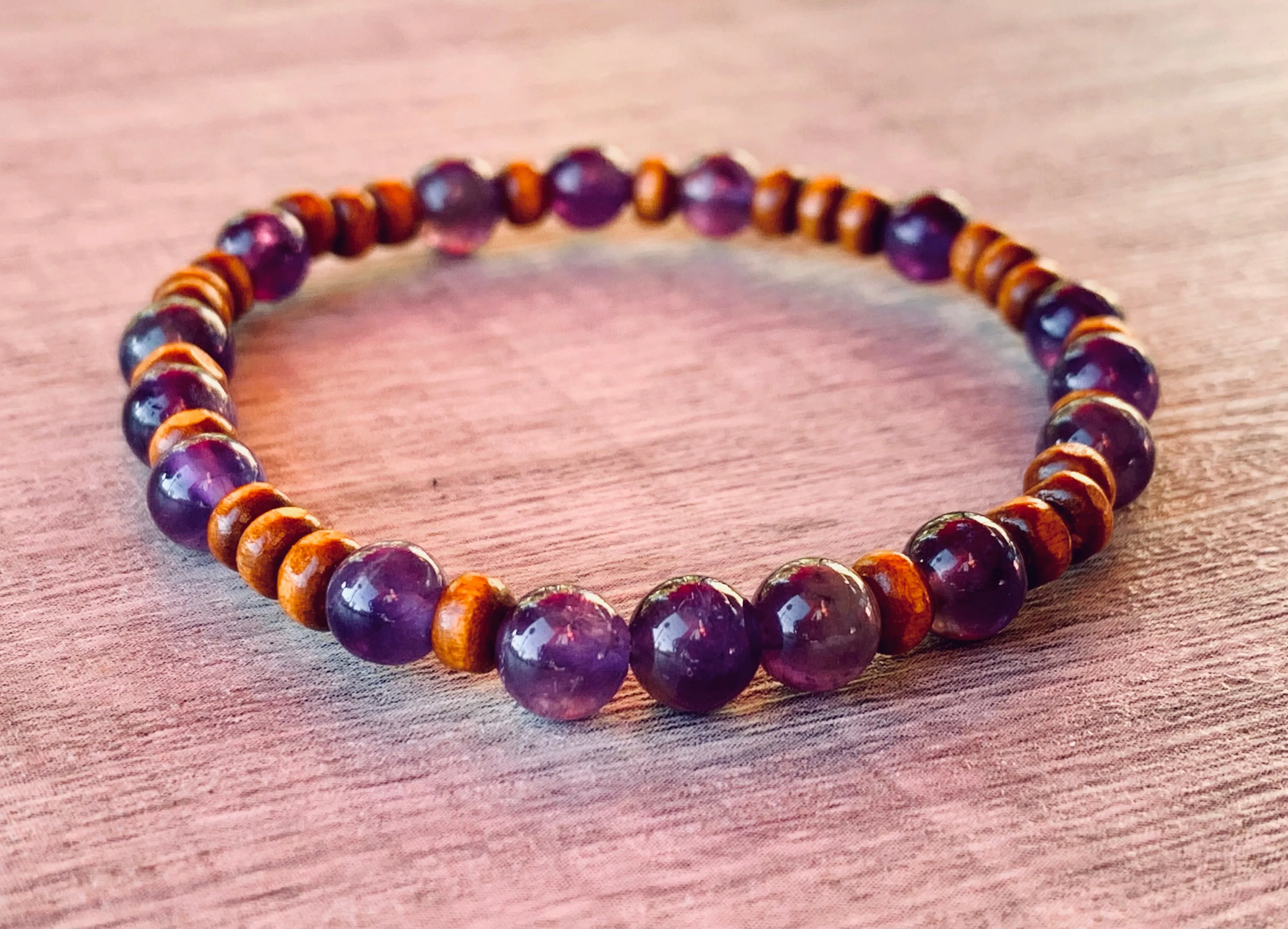 Milan Handmade Amethyst and Wood Expandable Bracelet