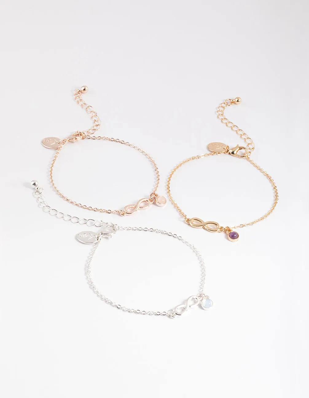 Mixed Metal Rose Quartz & Amethyst Infinity Pack Bracelet