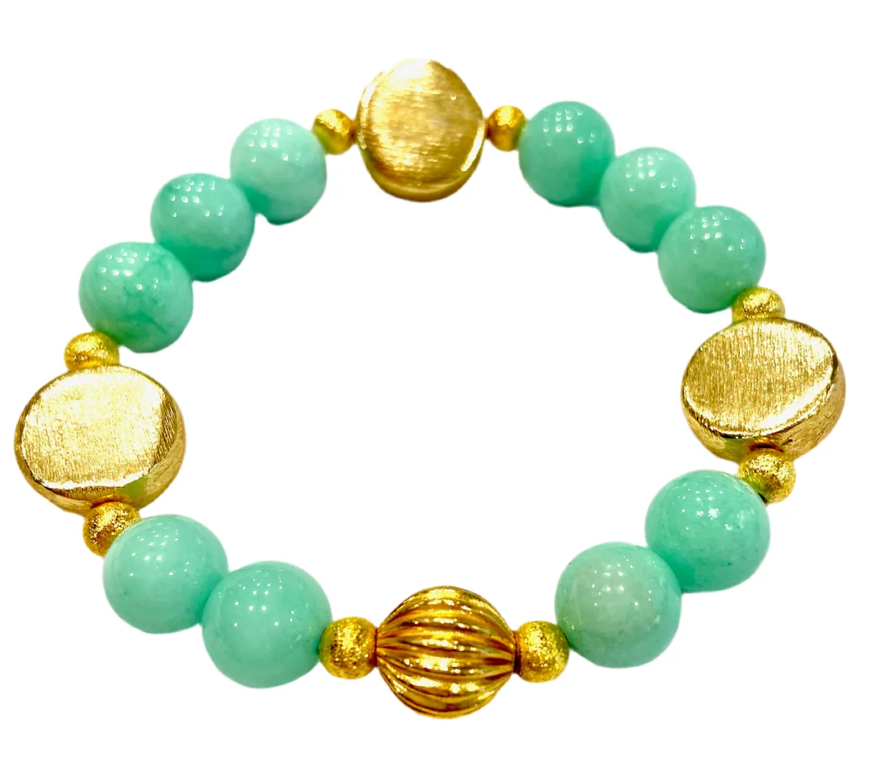 Modern Green Amazonite Gemstone and Brushed Gold Vermeil Bracelet