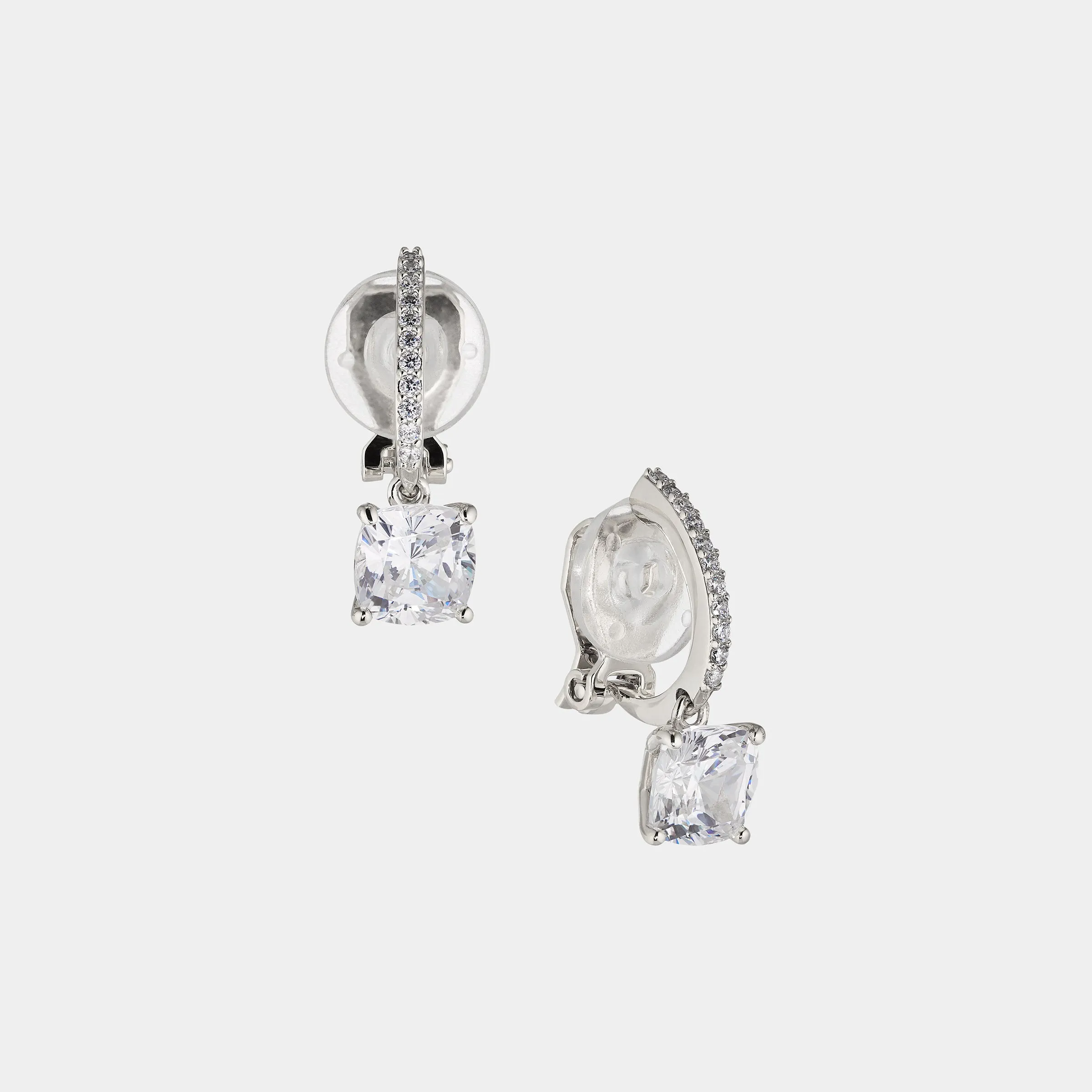 MODERN LOVE CUSHION CUT CZ DROP CLIP EARRINGS