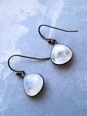 Moonstone Drop Earrings in Oxidized Silver