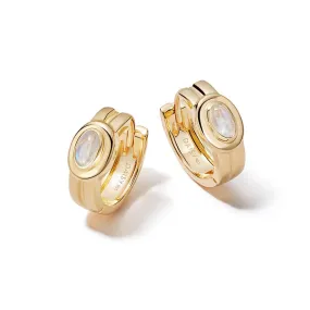 Moonstone Huggie Hoop Earrings 18ct Gold Plate