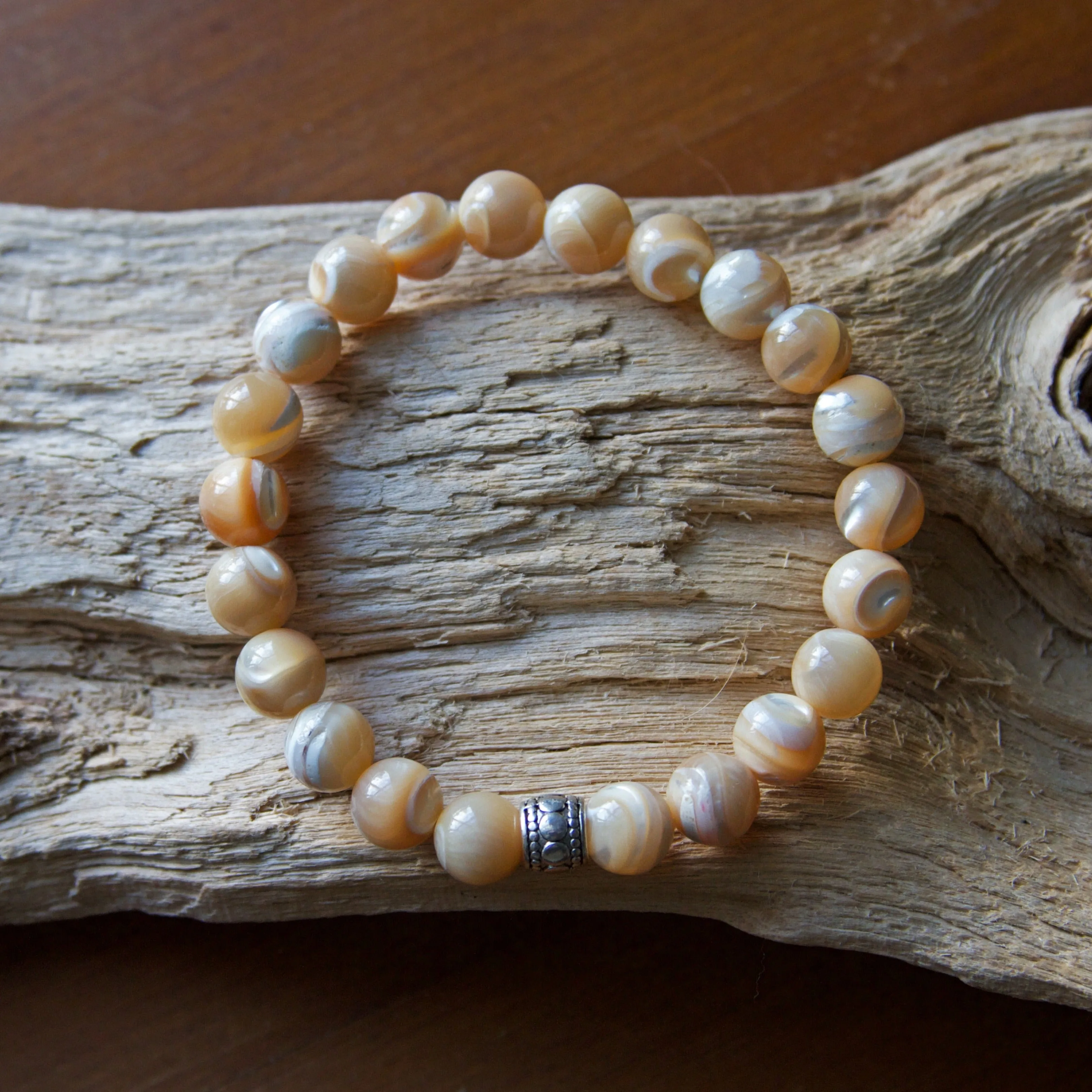 Mother of Pearl Shell Beaded Stretch Bracelet