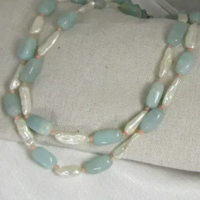 Multi-strand Amazonite and Pearl  Beaded Necklace