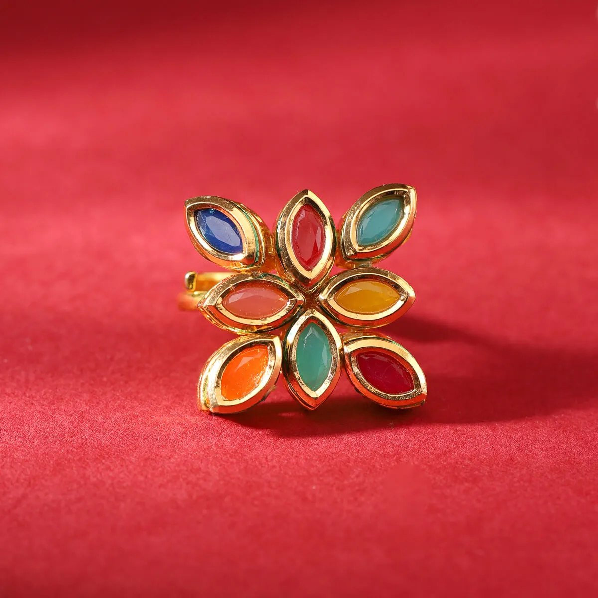 Multicoloured Kundan Ring