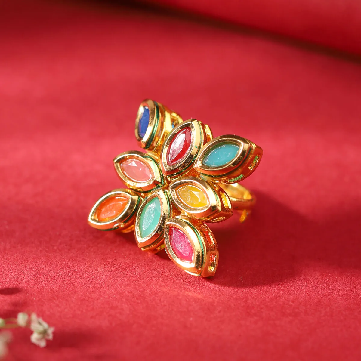 Multicoloured Kundan Ring