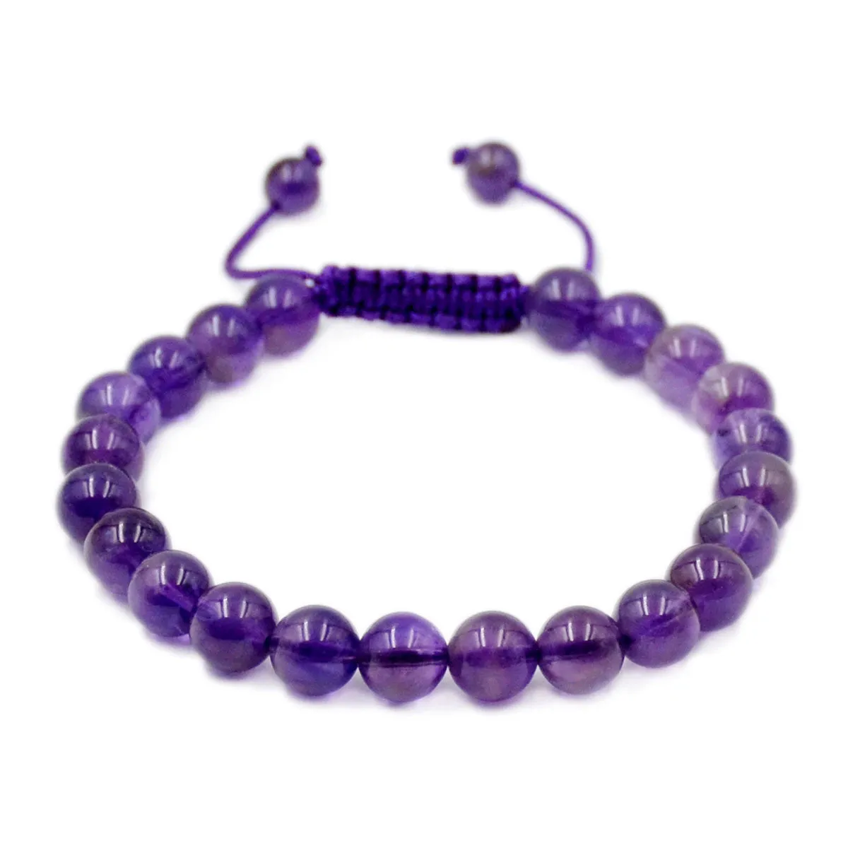 Natural Amethyst 8mm Gemstone Healing Power Crystal Adjustable Macrame Bracelet