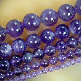 Natural Amethyst Gemstone Round Loose Beads on a 15.5" Strand