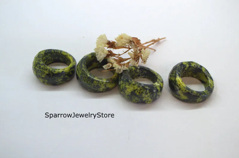 Natural green jasper solid ring Whole gemstone ring band Boho unisex ring Chakra gift Personalized gift for dad Healing stackable ring band