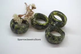 Natural green jasper solid ring Whole gemstone ring band Boho unisex ring Chakra gift Personalized gift for dad Healing stackable ring band