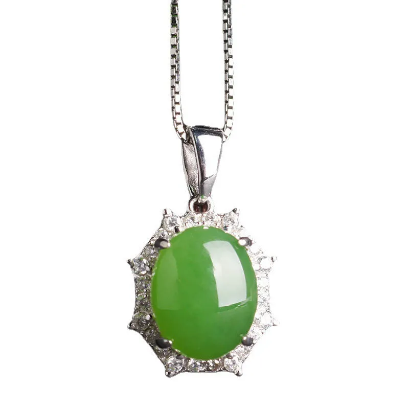 Natural Jade Pendant Nephrite Silver Zircon Pendant ZPT188