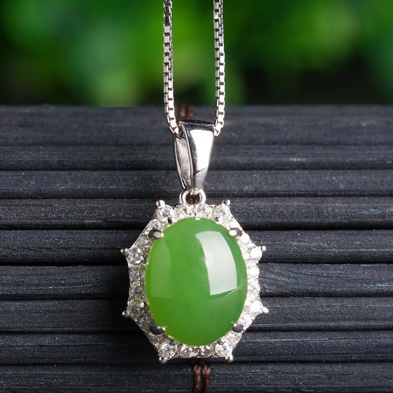 Natural Jade Pendant Nephrite Silver Zircon Pendant ZPT188