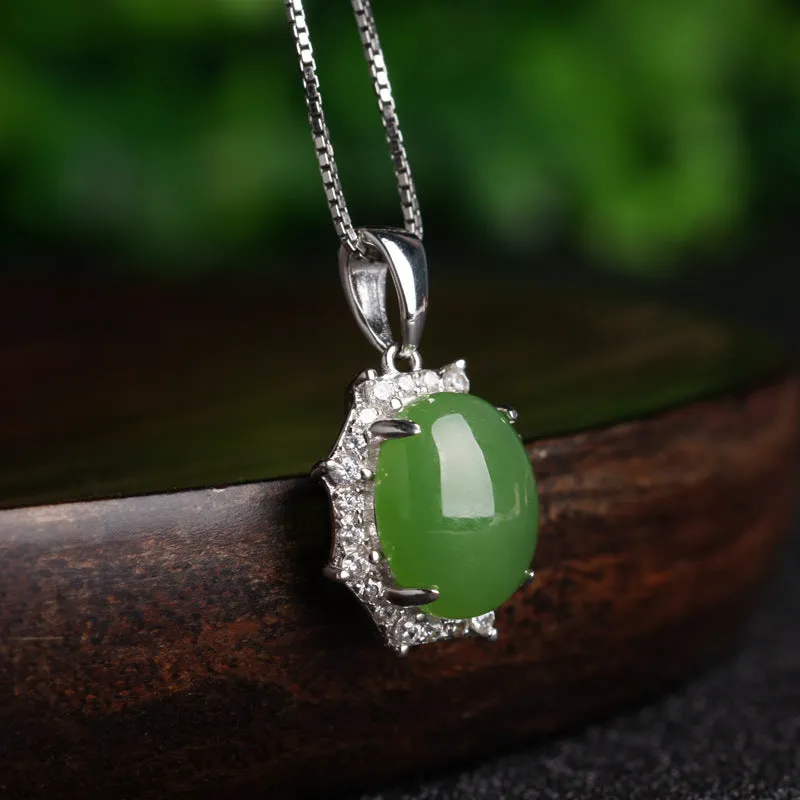 Natural Jade Pendant Nephrite Silver Zircon Pendant ZPT188