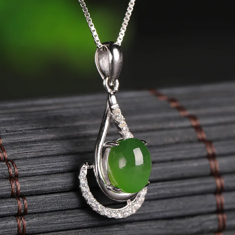 Natural Jade Pendant Nephrite Silver Zircon Pendant ZPT212